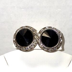 Rosa Genuine Austrian Crystal Black Silver Stud Earrings NWT
